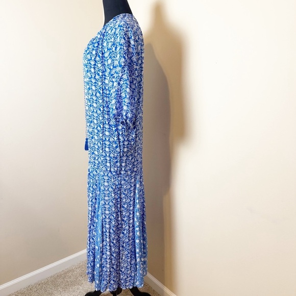 ZARA Blue/White BOHO FLORAL dotted MESH PRINTED MIDI DRESS sz XS - Picture 8 of 12